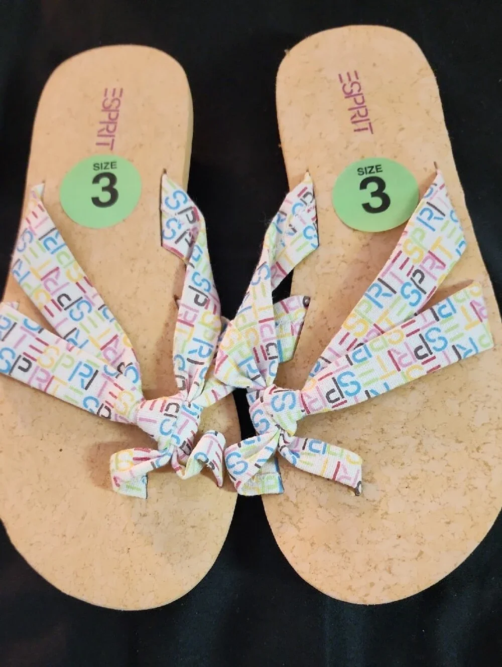 Esprit Multicolor Logo Bow Cork Flip Sandals - White Base 3 Sizes Available